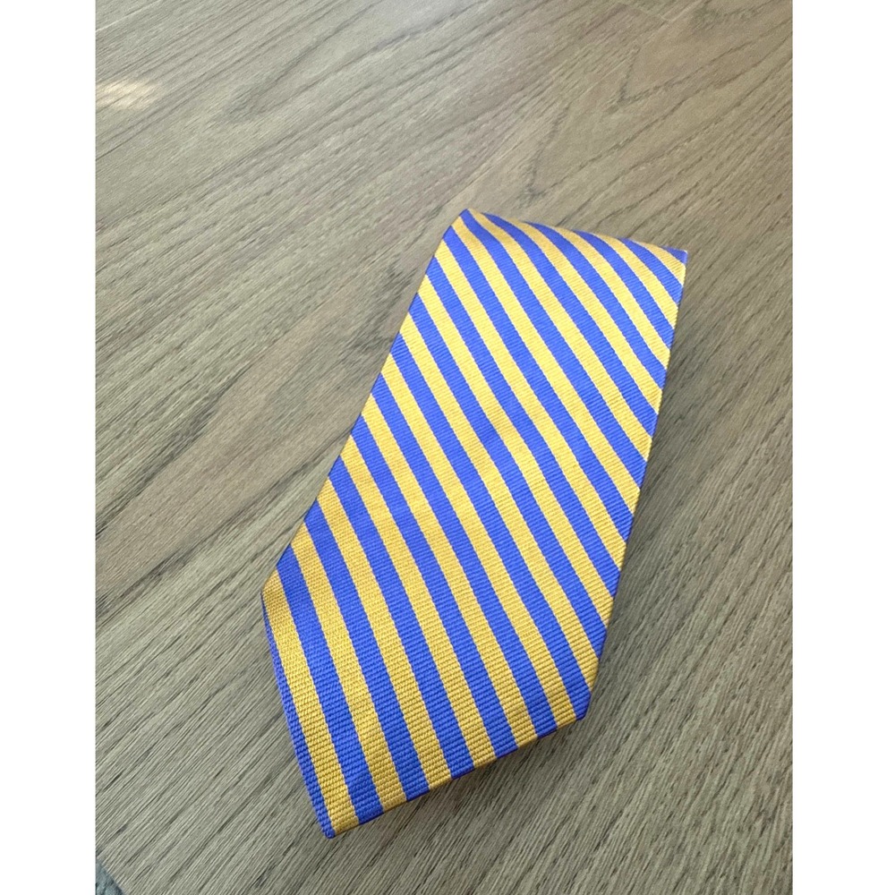 Polo Ralph Lauren Silk Tie Blue Gold Repp Stripe Made in USA Hand Finished